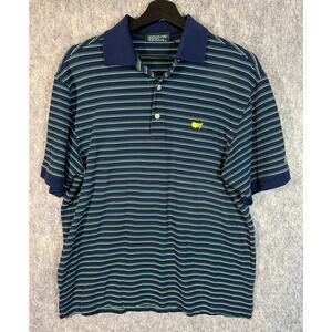 Masters Collection Mens Blue Green Striped Two Ply Mercerized Golf Polo - XL